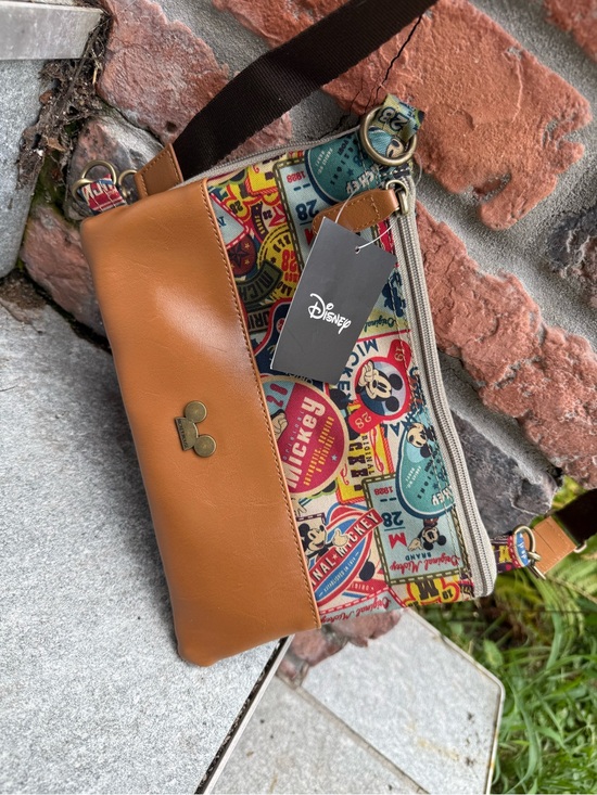 Disney Handbags - Disney Mickey Patchwork Crossbody Bag in Tan & Multicolor